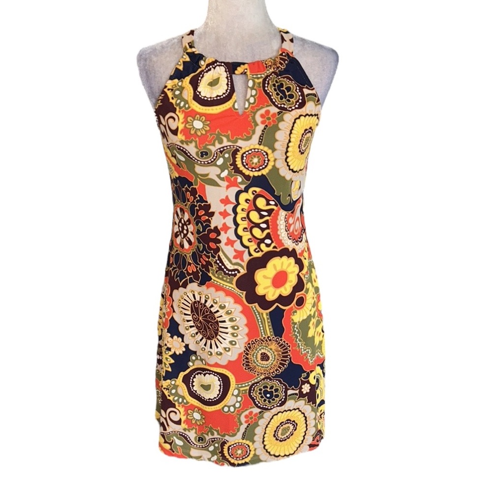 Jude Connally Lisa Retro Floral Print Keyhole Cutout Halter Mini Dress - XS